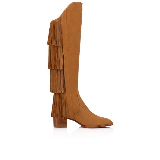 Botas Christian Louboutin Boot Lion 55 Fes Veau Velours Boots Mujer Marrom | MX-67519