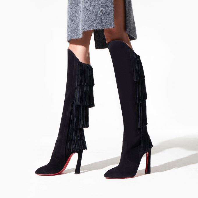 Botas Christian Louboutin Boot Lionne 100 Veau Velours Boots Mujer Negros | MX-43868