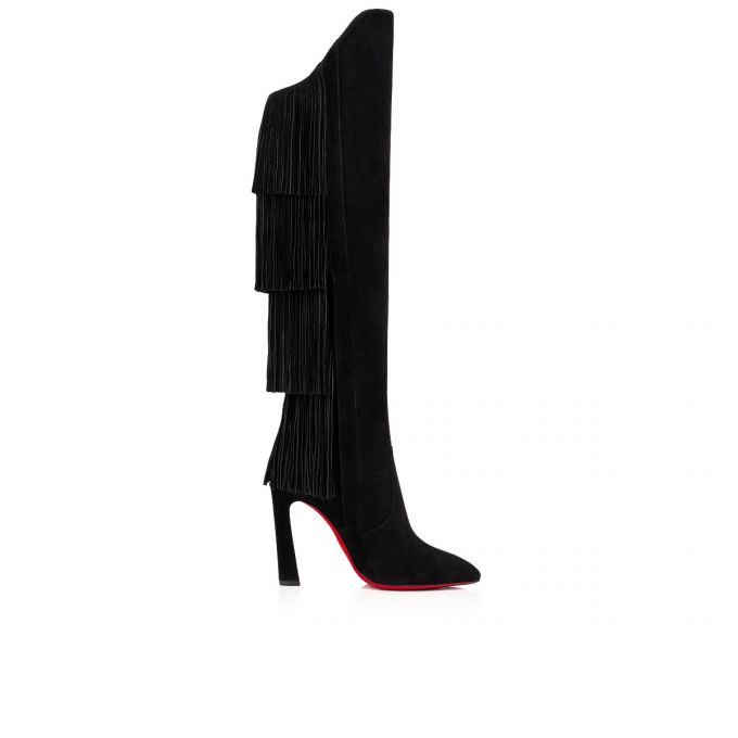 Botas Christian Louboutin Boot Lionne 100 Veau Velours Boots Mujer Negros | MX-43868