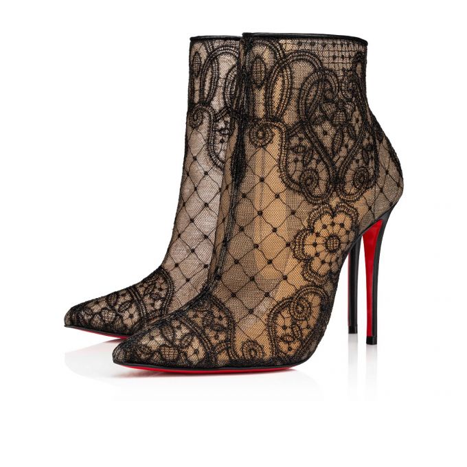 Botas Christian Louboutin Gipsybootie 100 Version Encaje Bootie Mujer Negros | MX-12309