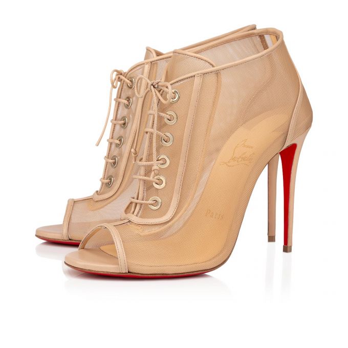 Botas Christian Louboutin Open Ondessa 100 Encaje Boots Mujer Beige | MX-28717