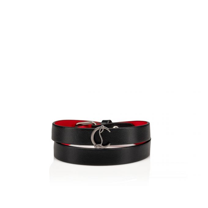 Bracelets Christian Louboutin Loubilink Logo Bracelet Double Classic Cuero Bracelets Mujer Negros | MX-79676