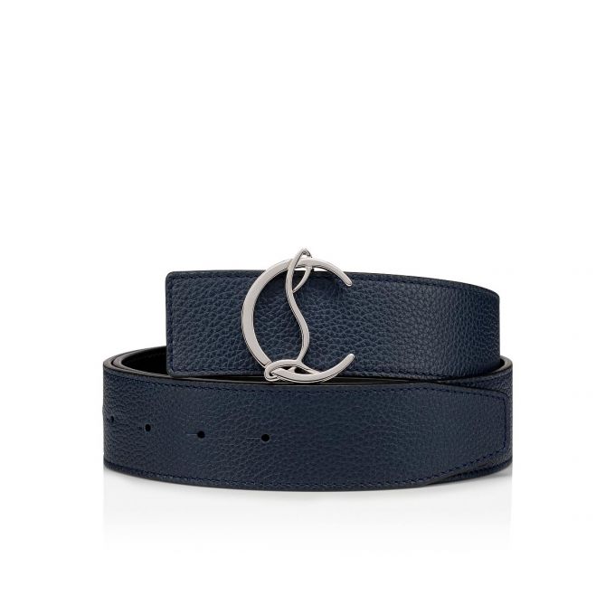 Cinturones Christian Louboutin Cl Logo Belt 40 Classic Cuero Belts Hombre Azul Marino Negros Plateados | MX-37872