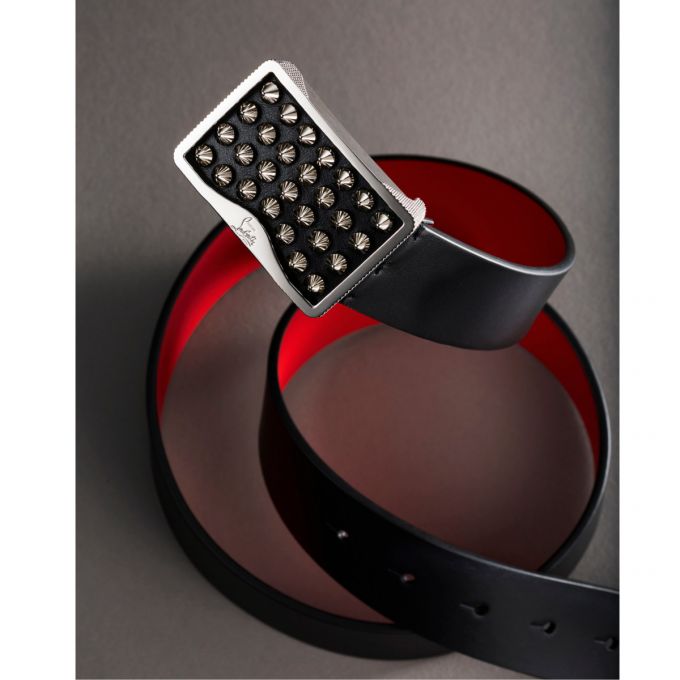 Cinturones Christian Louboutin Louis Belt 35 Classic Cuero Belts Hombre Negros Plateados | MX-73980