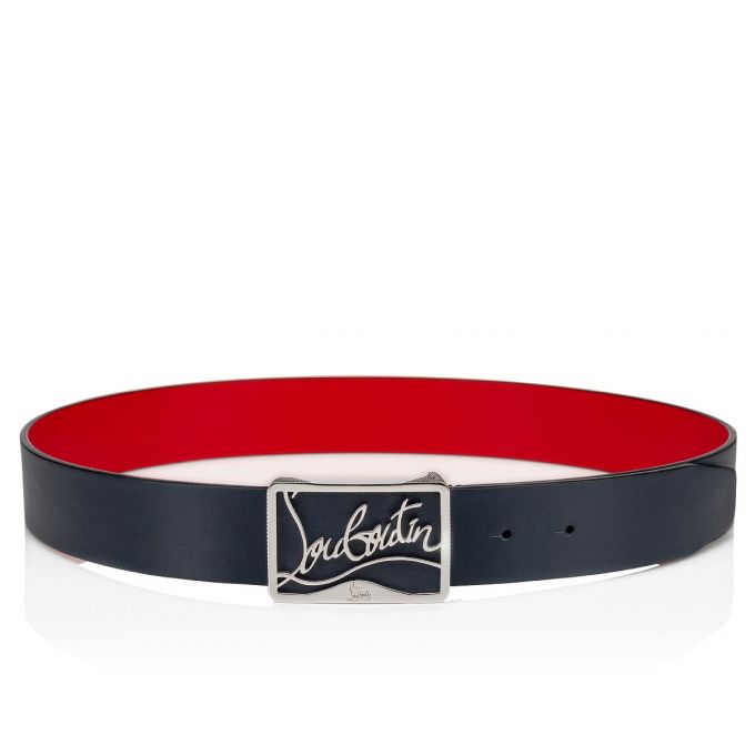 Cinturones Christian Louboutin Ricky Belt 35 Classic Cuero Belts Hombre Azul Marino Plateados | MX-39865