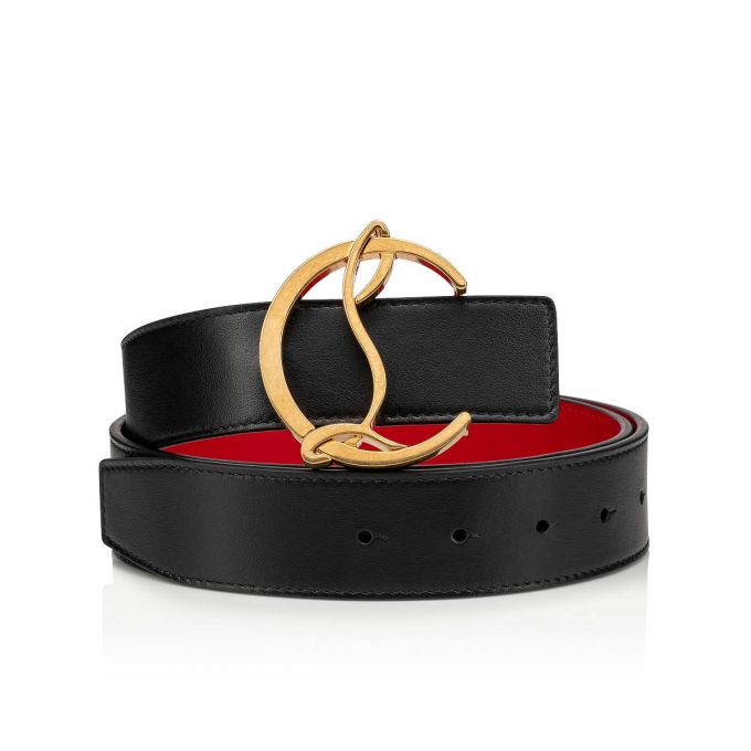 Cinturones Christian Louboutin W Cl Logo Belt Calf Belts Mujer Negros Dorados | MX-94565