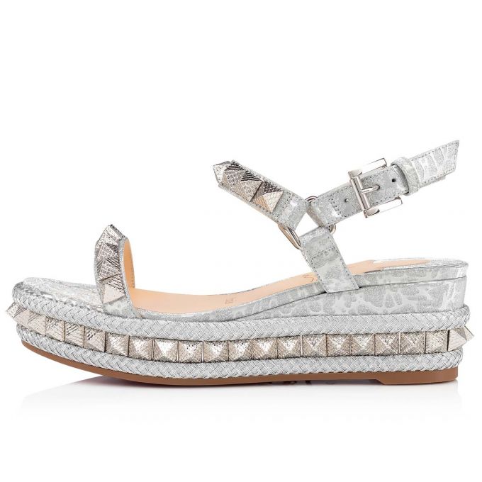 Espadrilles Christian Louboutin Pyraclou 60 Version Specchio/Laminato Espadrilles Mujer Plateados | MX-96219