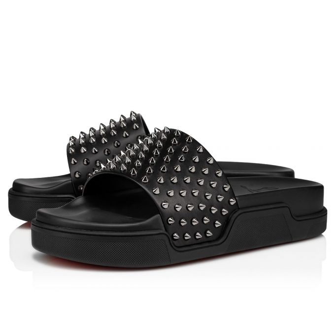 Espadrilles & Sandals Christian Louboutin Pool Fun 000 Calf Sandals Hombre Negros | MX-08466