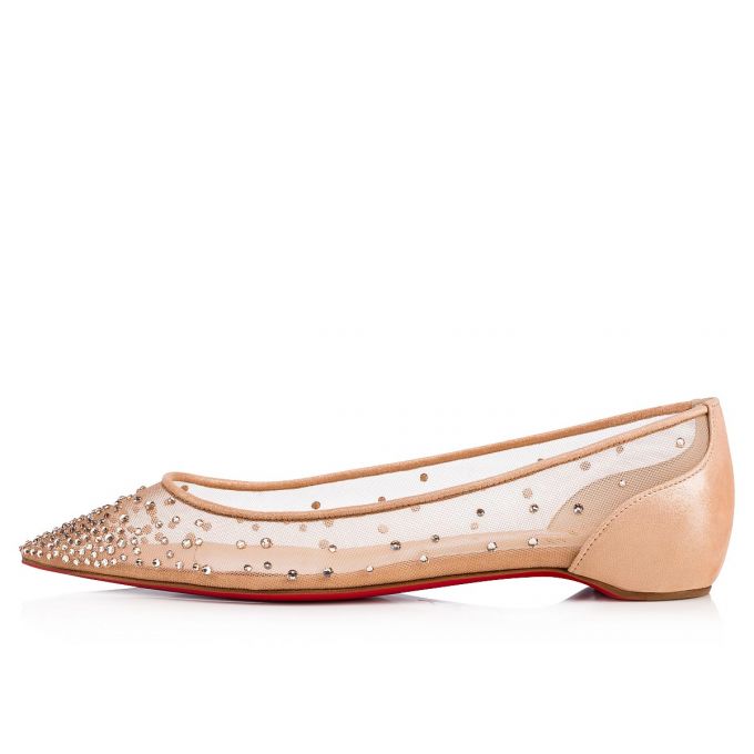 Flats Christian Louboutin Follies Strass 000 Version Light Silk Strass Flats Mujer Beige | MX-79472