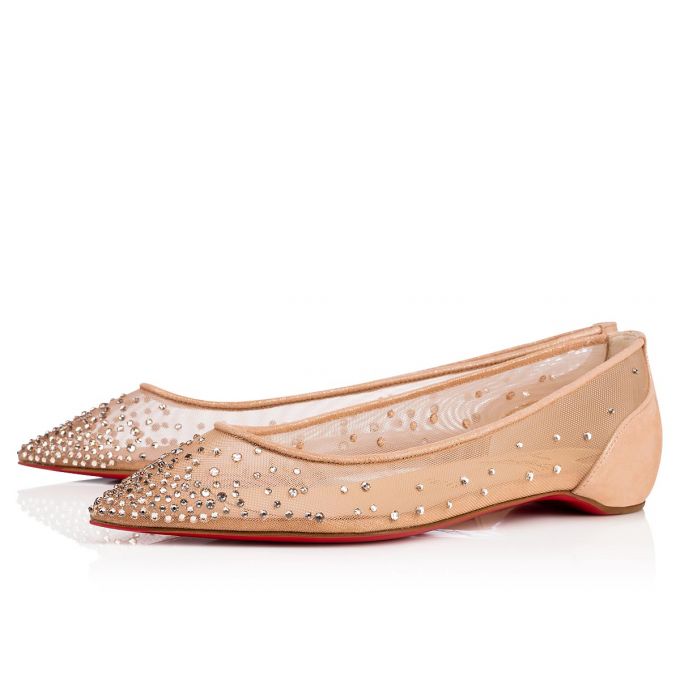 Flats Christian Louboutin Follies Strass 000 Version Light Silk Strass Flats Mujer Beige | MX-79472