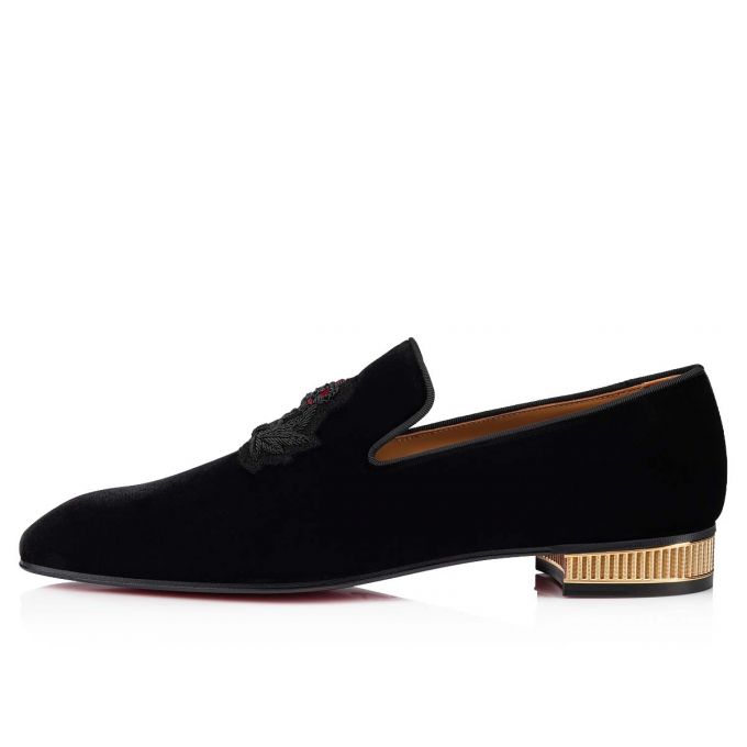 Loafers Christian Louboutin Captain Colonna 000 Velvet Loafer Hombre Negros Dorados | MX-76384