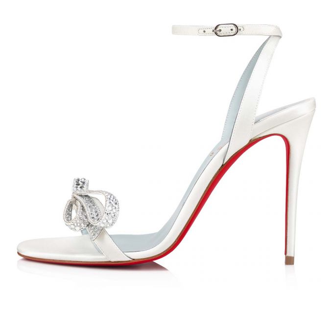 Sandalias Christian Louboutin Jewel Queen 100 Crepe Satin/Fabric Sandals Mujer Blancos Rojos | MX-87479