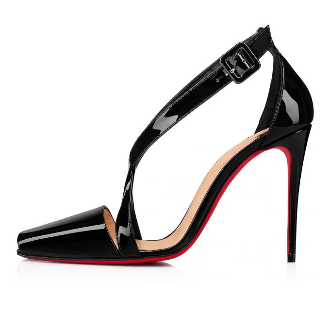 T Strap Christian Louboutin Ambretta Cross 100 Charol T Correa Mujer Negros | MX-06517