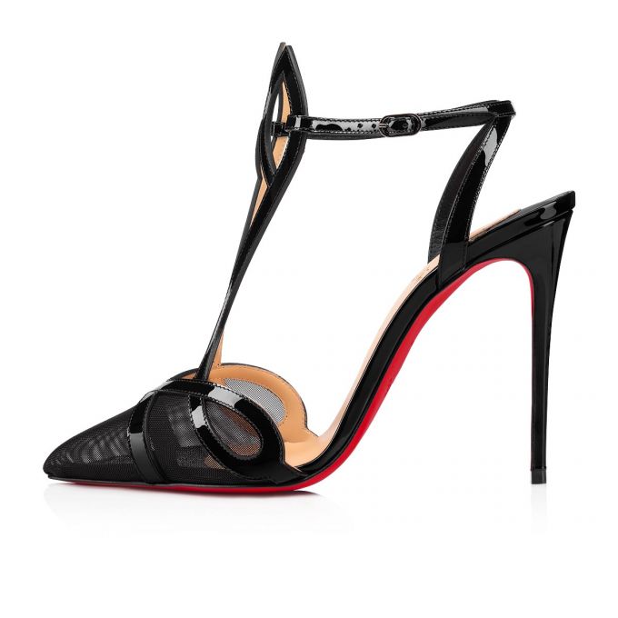 T Strap Christian Louboutin Double L Pump 100 Fishnet T Correa Mujer Negros | MX-24631