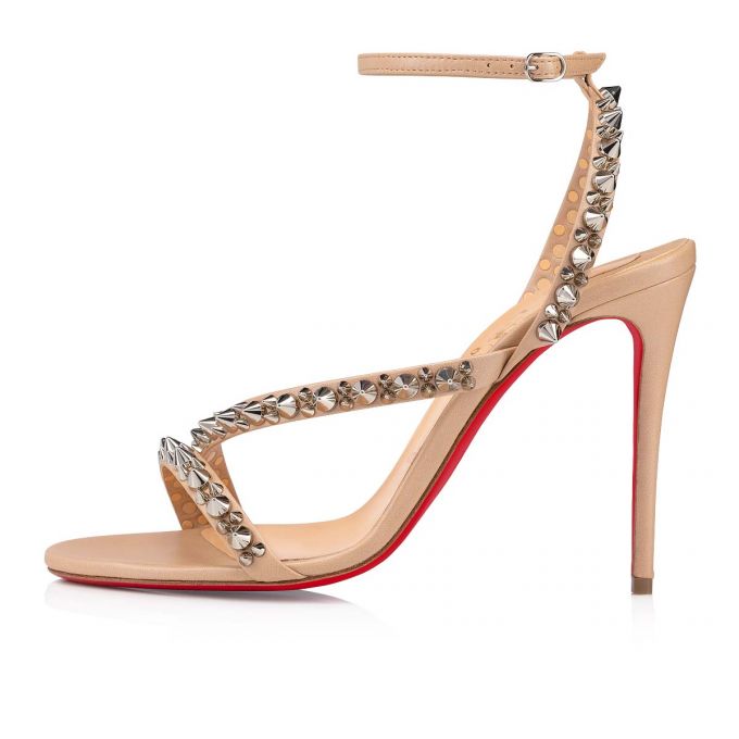 T Strap Christian Louboutin Mafaldina Spikes 100 Nappa T Correa Mujer Beige | MX-83783