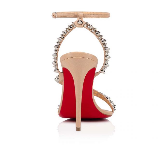 T Strap Christian Louboutin Mafaldina Spikes 100 Nappa T Correa Mujer Beige | MX-83783