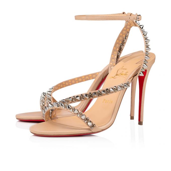 T Strap Christian Louboutin Mafaldina Spikes 100 Nappa T Correa Mujer Beige | MX-83783