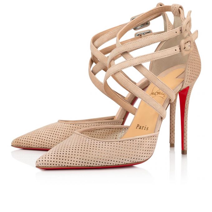 T Strap Christian Louboutin Victorilla 100 Veau Velours T Correa Mujer Beige | MX-23920