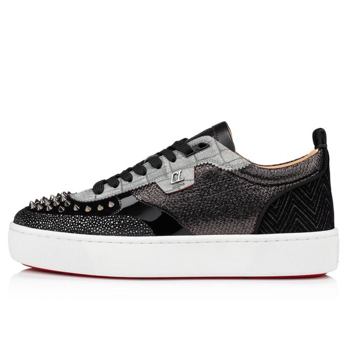 Tenis Christian Louboutin Happyrui Spikes Creative Cuero Sneakers Hombre Negros Plateados | MX-37159