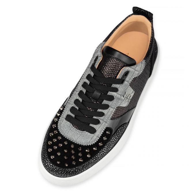 Tenis Christian Louboutin Happyrui Spikes Creative Cuero Sneakers Hombre Negros Plateados | MX-37159