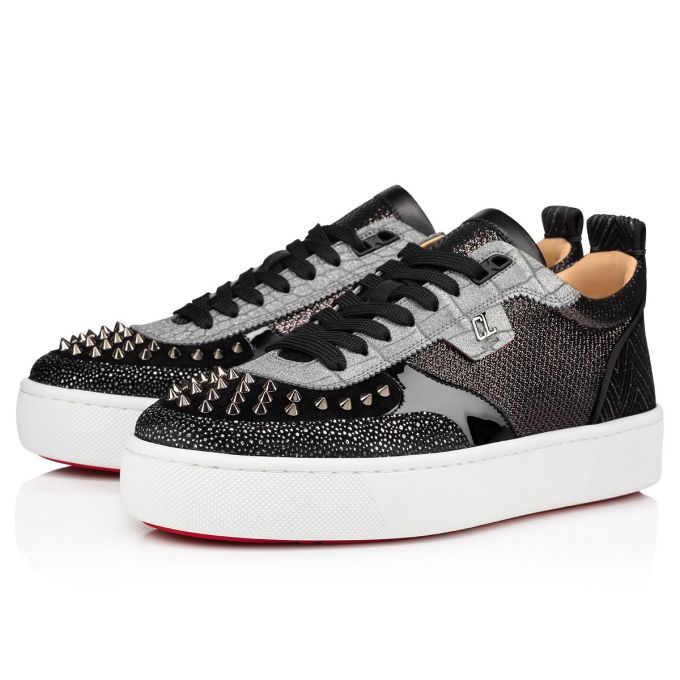 Tenis Christian Louboutin Happyrui Spikes Creative Cuero Sneakers Hombre Negros Plateados | MX-37159