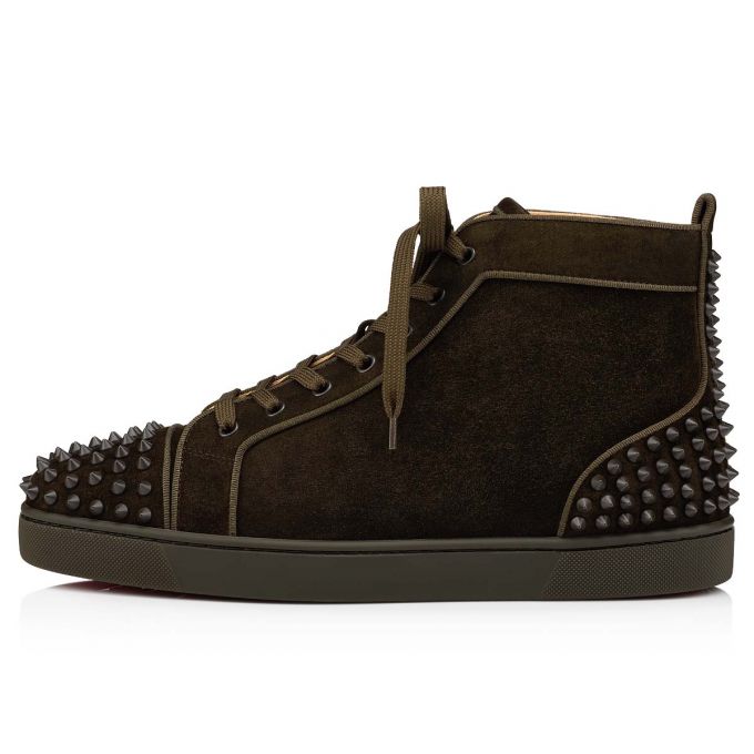 Tenis Christian Louboutin Lou Spikes 2 000 Mat Veau Velours Sneakers Hombre Chocolate | MX-88162