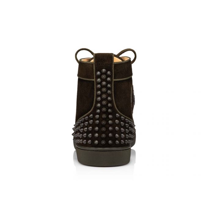 Tenis Christian Louboutin Lou Spikes 2 000 Mat Veau Velours Sneakers Hombre Chocolate | MX-88162