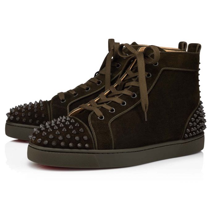 Tenis Christian Louboutin Lou Spikes 2 000 Mat Veau Velours Sneakers Hombre Chocolate | MX-88162