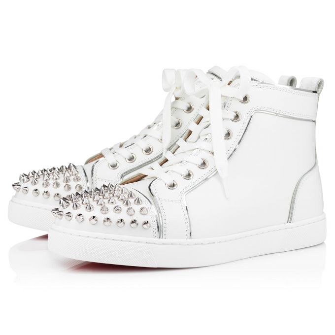 Tenis Christian Louboutin Lou Spikes Calf Sneakers Mujer Blancos Plateados | MX-43419