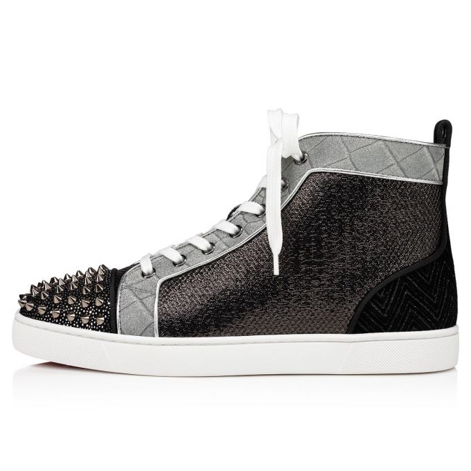 Tenis Christian Louboutin Lou Spikes Orlato Creative Fabric Sneakers Hombre Negros Plateados | MX-35857