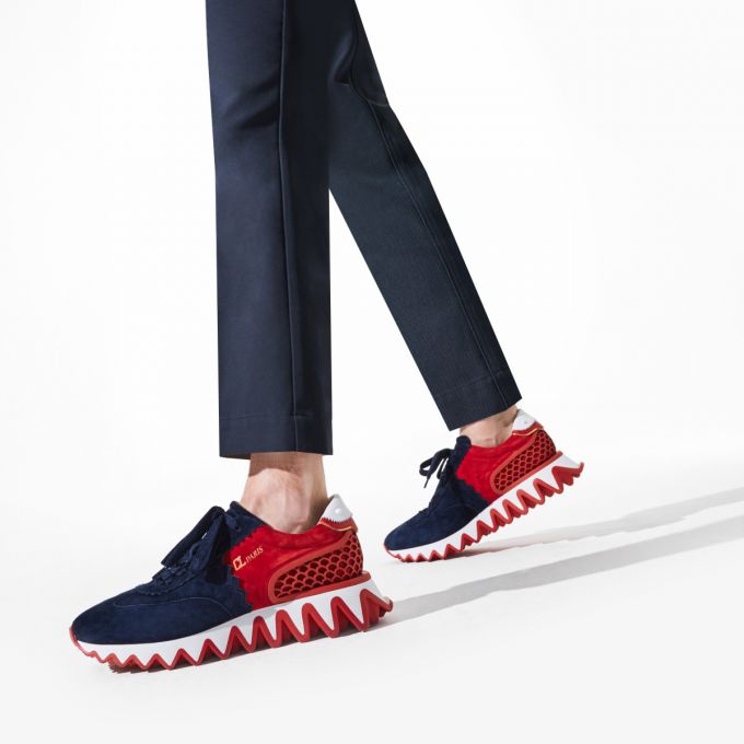 Tenis Christian Louboutin Loubishark Version Veau Velours Sneakers Hombre Azules Oscuro Rojos | MX-33065