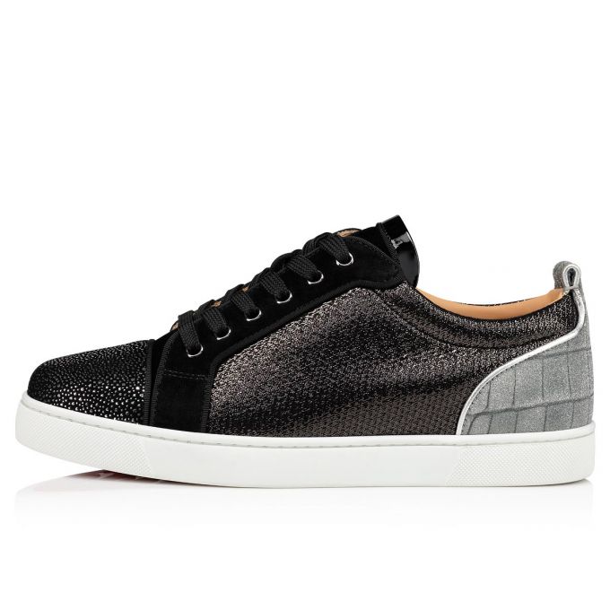 Tenis Christian Louboutin Louis Junior Orlato Creative Cuero Sneakers Hombre Negros Plateados | MX-28073