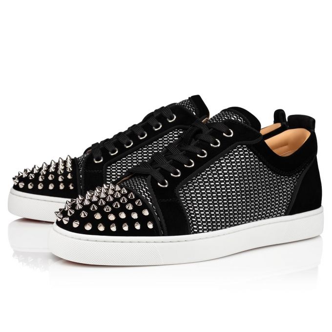 Tenis Christian Louboutin Louis Junior Spikes Orlato Algodon Sneakers Hombre Negros Plateados | MX-48296