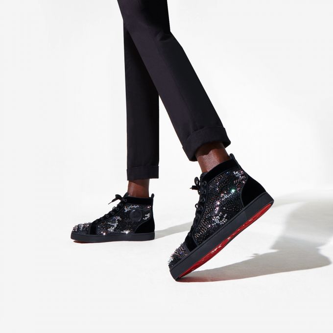 Tenis Christian Louboutin Louis Orlato Bling Bang Version Strass Sneakers Hombre Negros | MX-35584