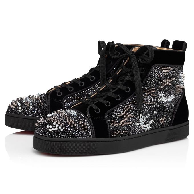 Tenis Christian Louboutin Louis Orlato Bling Bang Version Strass Sneakers Hombre Negros | MX-35584