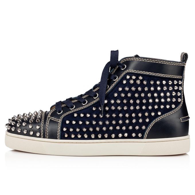 Tenis Christian Louboutin Louis Version Veau Velours Sneakers Hombre Azules Oscuro Plateados | MX-44779