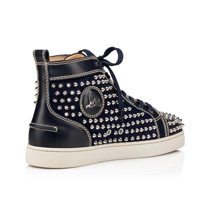 Tenis Christian Louboutin Louis Version Veau Velours Sneakers Hombre Azules Oscuro Plateados | MX-44779