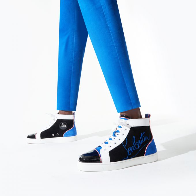 Tenis Christian Louboutin Navy Louis 000 Version Veau Velours Sneakers Hombre Negros Azules | MX-28197