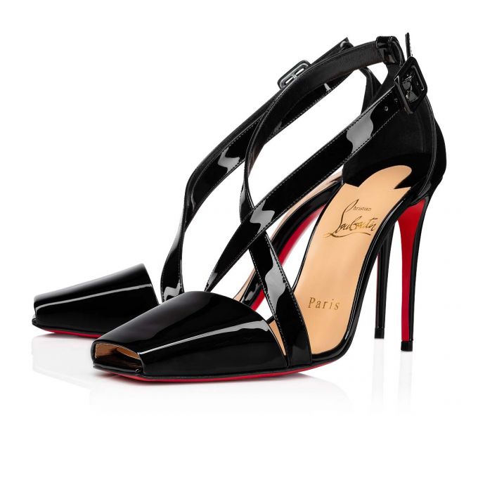 Zapatos De Salon Christian Louboutin Ambretta Cross 100 Charol Pumps Mujer Negros | MX-62773