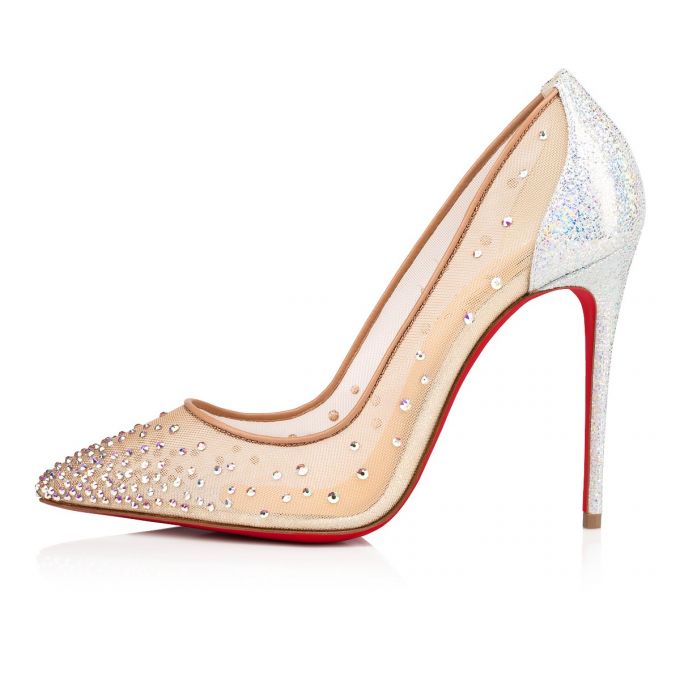 Zapatos De Salon Christian Louboutin Follies Strass 100 Version Ab Classic Fabric Pumps Mujer Blancos | MX-25558