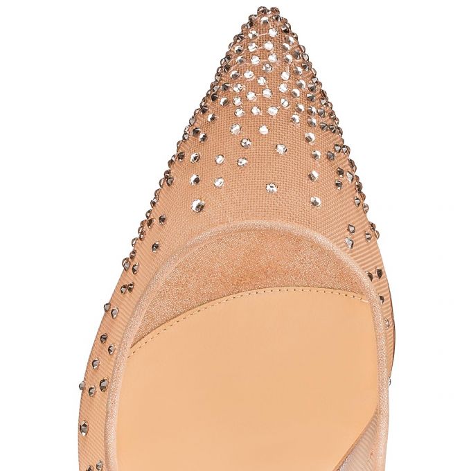 Zapatos De Salon Christian Louboutin Follies Strass 100 100 Version Light Silk Strass Pumps Mujer Beige | MX-30277