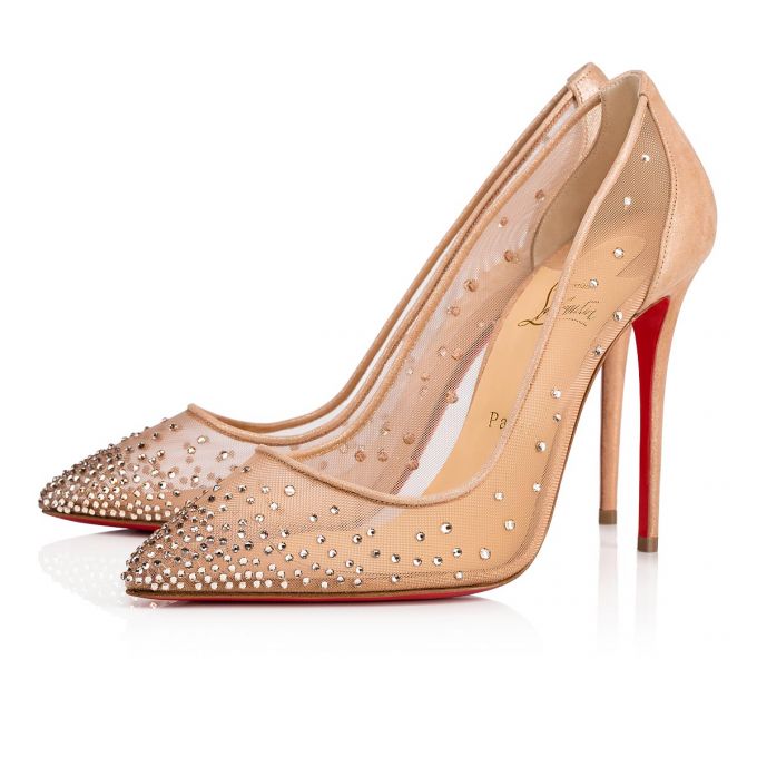 Zapatos De Salon Christian Louboutin Follies Strass 100 100 Version Light Silk Strass Pumps Mujer Beige | MX-30277