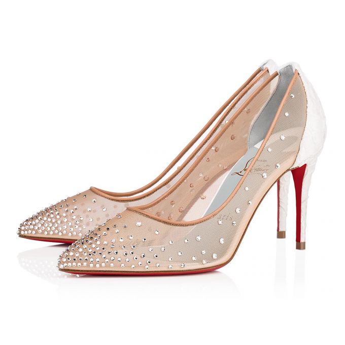 Zapatos De Salon Christian Louboutin Follies Strass 085 85 Version Off Dentelle Pumps Mujer Blancos | MX-40170