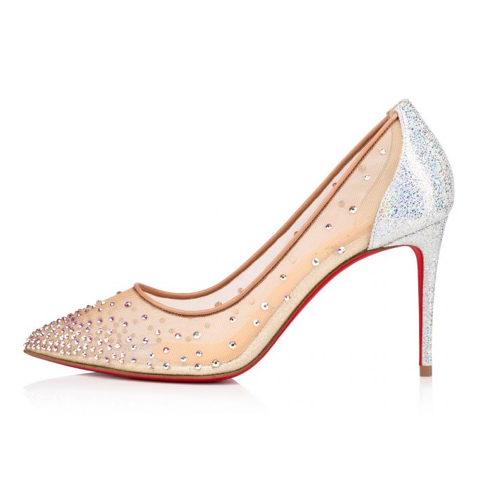 Zapatos De Salon Christian Louboutin Follies Strass 85 Version Ab Classic Fabric Pumps Mujer Blancos | MX-66472