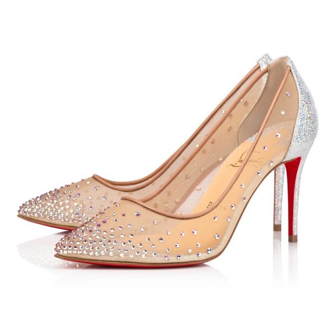 Zapatos De Salon Christian Louboutin Follies Strass 85 Version Ab Classic Fabric Pumps Mujer Blancos | MX-66472