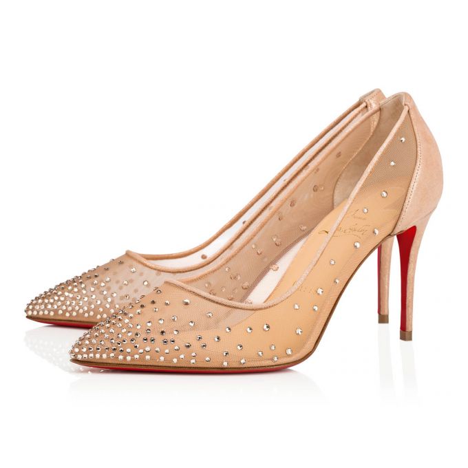 Zapatos De Salon Christian Louboutin Follies Strass 085 85 Version Light Silk Gamuza Pumps Mujer Beige | MX-72557