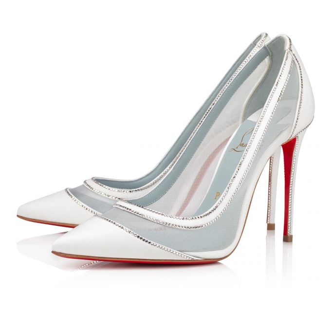 Zapatos De Salon Christian Louboutin Galativi Strass 100 Crepe Sati 100 Version Pumps Mujer Blancos Azules | MX-76511