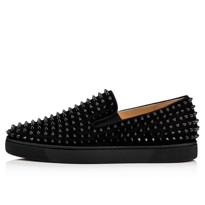 Zapatos del Barco Christian Louboutin Roller-boat 000 Veau Velours Barco Shoes Hombre Negros | MX-80313