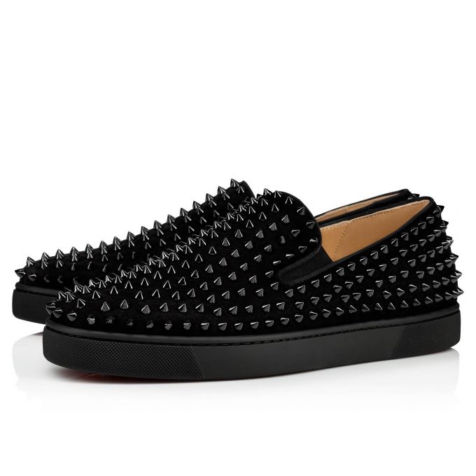 Zapatos del Barco Christian Louboutin Roller-boat 000 Veau Velours Barco Shoes Hombre Negros | MX-80313