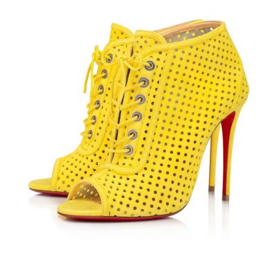 Botas Christian Louboutin Open Ondessa 100 Gamuza Boots Mujer Amarillos | MX-71471